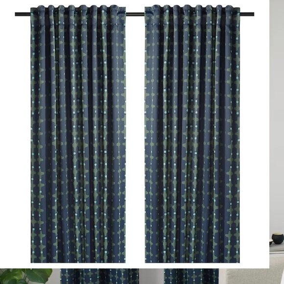 Ikea SKOGSSVINGEL Blackout Curtains, 1 pair, dark blue/green, 50x98" NIP - Picture 1 of 4